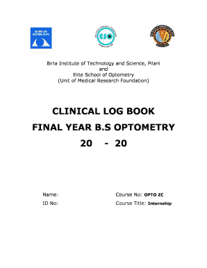 Log Book Elite School of Optometry Eso Sankaranethralaya  Form