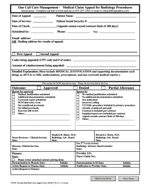 Medical Claim Appeal Form Radiology One Call Care Management