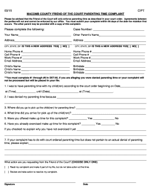 Macomb County Friend of the Court Parenting Time Complaint  Form