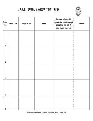 Table Topic Evaluation Form