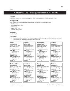 Chapter 13 Lab Investigation Healthful Snacks Answer Key  Form