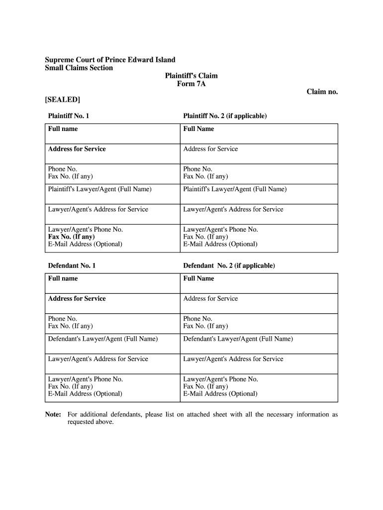  7a Claim Court Form 2012-2024