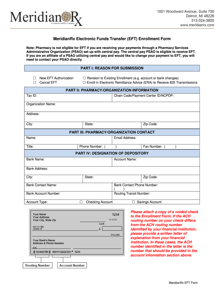  MeridianRx Electronic Funds Transfer EFT Enrollment Form 2013