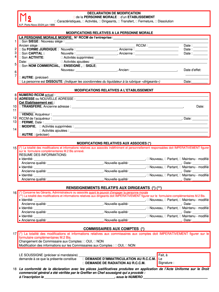 Formulaire M2 Dissolution