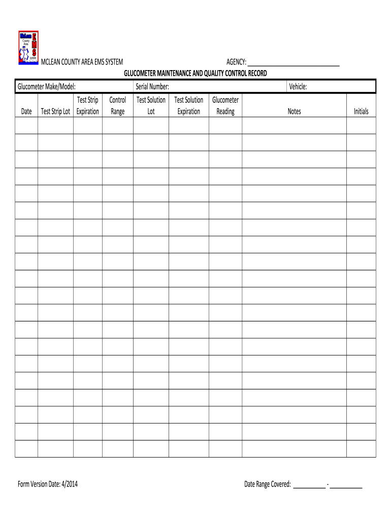 Gluometer Maintenance and Quality Control Record  Form