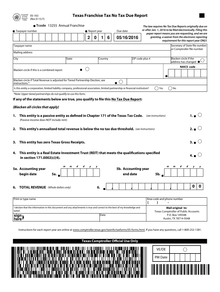  05 163 Texas  Form 2015