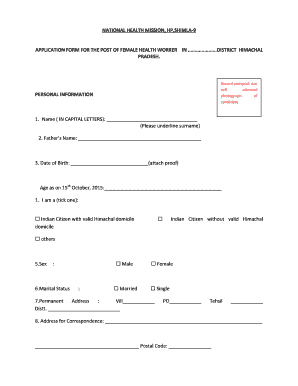 Female Health Worker Application Form