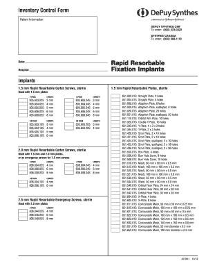 Rapid Resorbable Fixation Implants Inventory Control Form Synthes