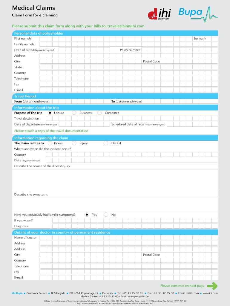 Medical Claims Travel Insurance Center  Form