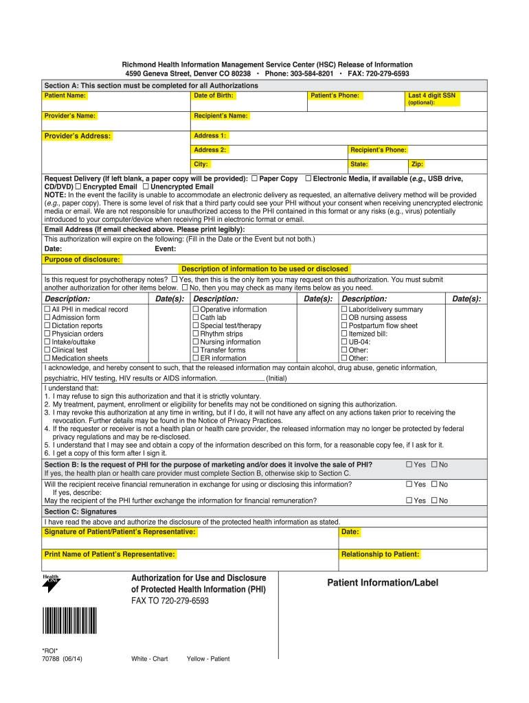  Richmond Health Information Management Service Center Release of Information 2014-2024