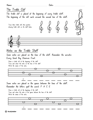 Trace Treble Clef Worksheet PDF  Form