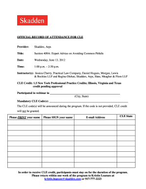 CLE Sign in Sheet Practical Law  Form