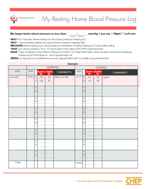 Printable High Blood Pressure Log Sheet  Form