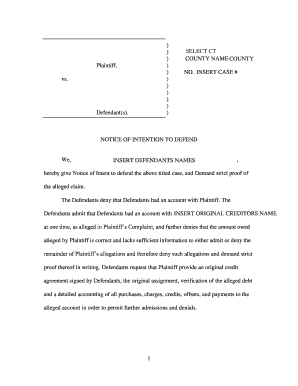 Notice of Intention to Defend Template South Africa  Form