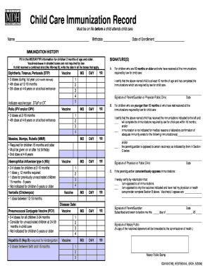 Sample Day Care Health Record  Form
