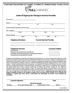 Change of Service Provider Letter Sample  Form