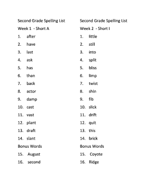 2nd Grade Spelling Words  Form