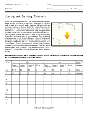 Losing and Gaining Electrons Worksheet Answers  Form