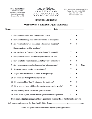 Osteoporosis Questionnaire PDF  Form