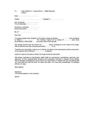 Telex Release Letter Sample  Form