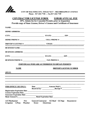 Haltom City Contractor Registration  Form