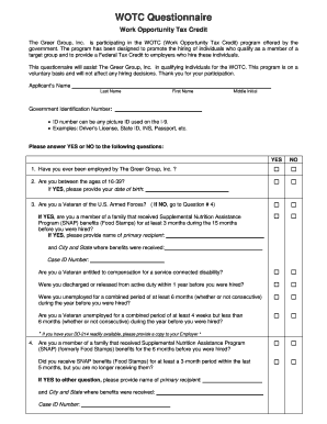Wotc Questionnaire  Form