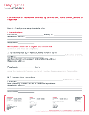 Easy Equities Confirmation of Address Form