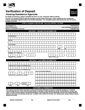 Wells Fargo Verification Form