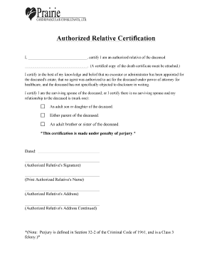 Authorized Relative Certification Form