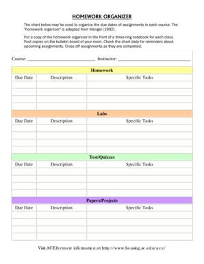 Homework Organizer  Form