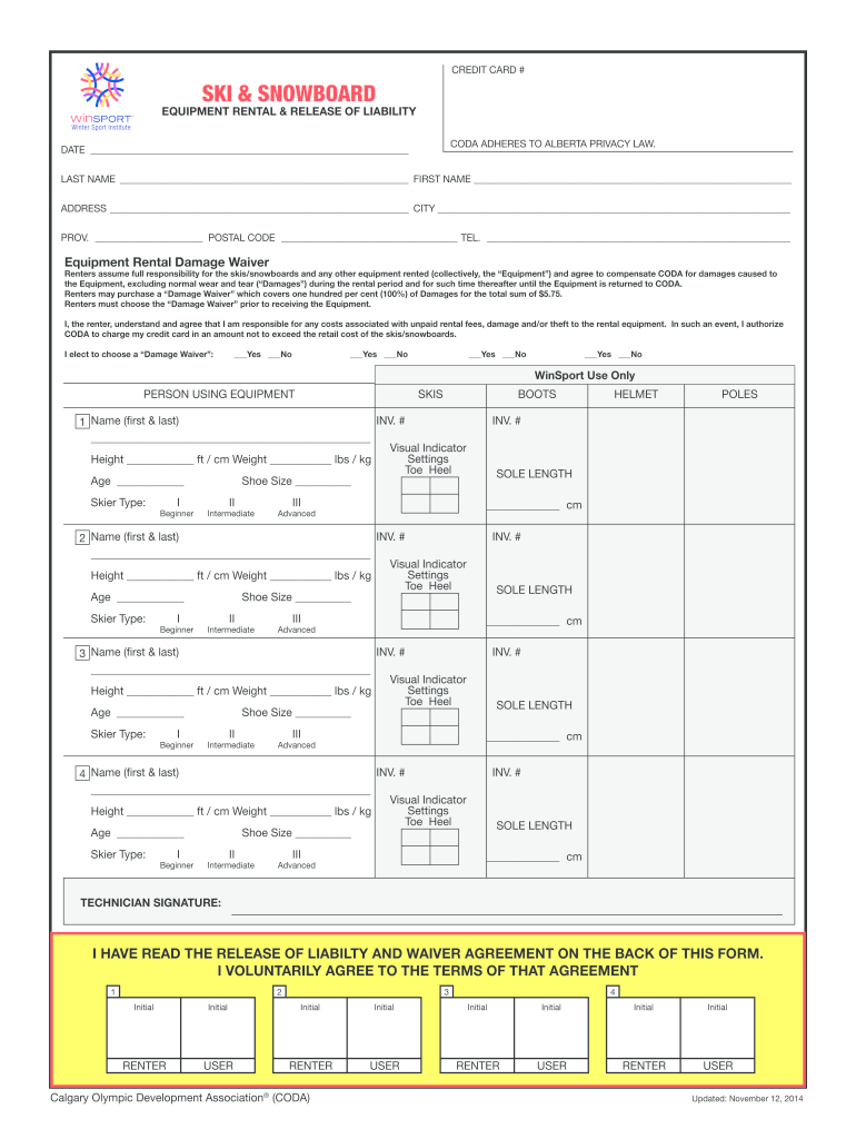 Winsport Rental Waiver  Form