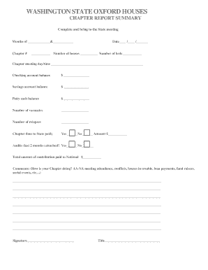 Oxford House Summary Report  Form