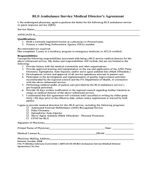 BLS Ambulance Service Medical Directors Agreement  Form