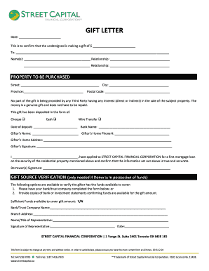 Street Capital Standard Gift Letter  Form