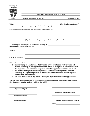 Township of Langley Agent Authorization Form
