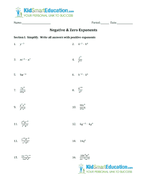 Negative and Zero Exponents Worksheet Answers  Form