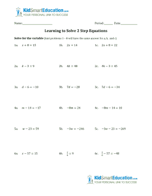 2 Step Equations Worksheet Form