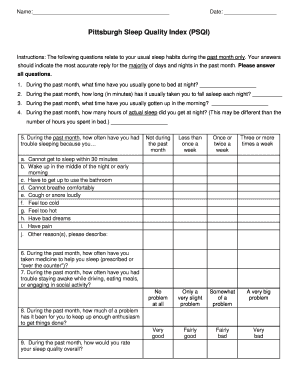 Psqi Questionnaire  Form