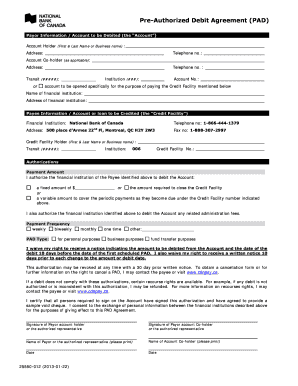 Pre Authorized Debit Agreement NBC Advisors National Bank  Form