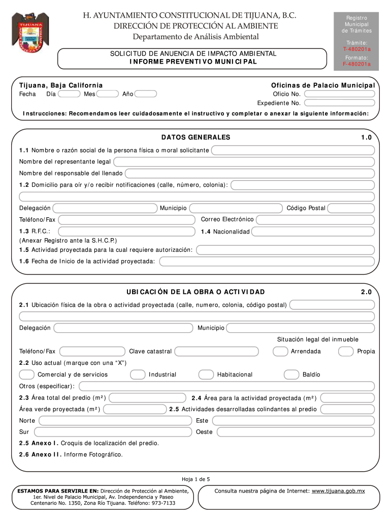 Solicitud De Anuencia De Impacto Ambiental Informe Preventivo