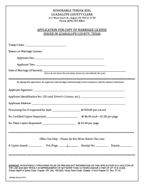 Guadalupe County Marriage License  Form