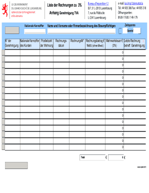 Liste Der Rechnungen Zu 3 Tva  Form