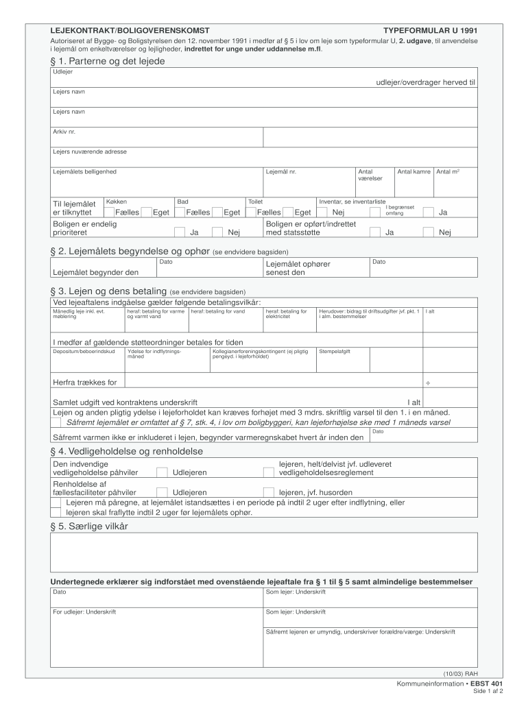  Lejekontrakt  Typeformular U 2003-2024