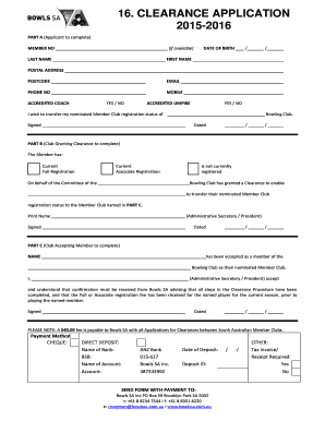 Bowls Sa Clearance Forms