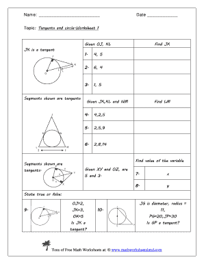 Tangents to Circles Worksheet PDF  Form