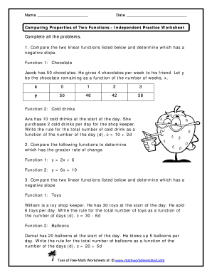 Comparing Functions Worksheet  Form
