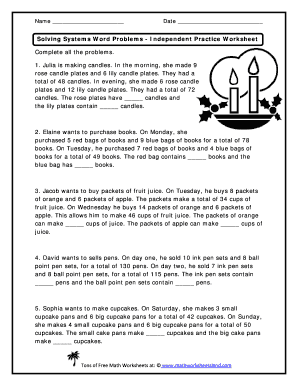 Systems Word Problems Worksheet Answer Key  Form