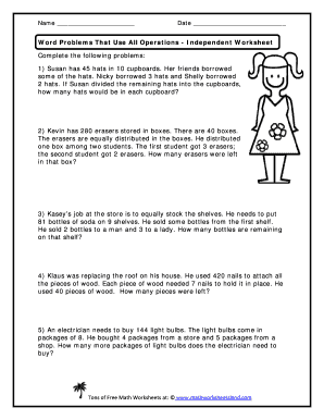 Word Problems that Use All Operations Independent Practice Worksheet Common Core Math  Form