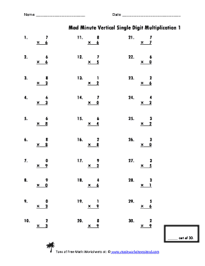 Mad Minute Multiplication PDF  Form