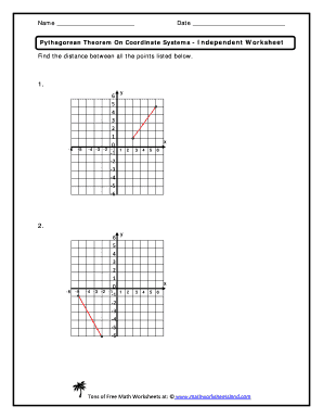 Pythagorean Theorem on Coordinate Systems Independent Worksheet Answers  Form